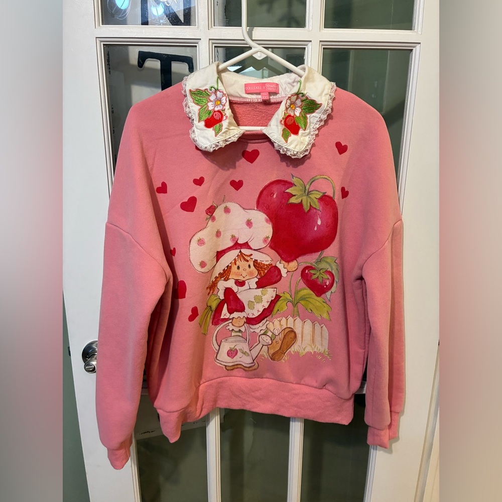 Dolls Kill x Strawberry Shortcake pullover sweatshirt embroidered collar pink